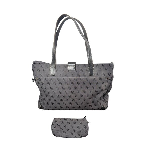 Dooney & Bourke Signature Monogram Canvas Leather Tote w/ Coin Purse Gray Black - Picture 2 of 10